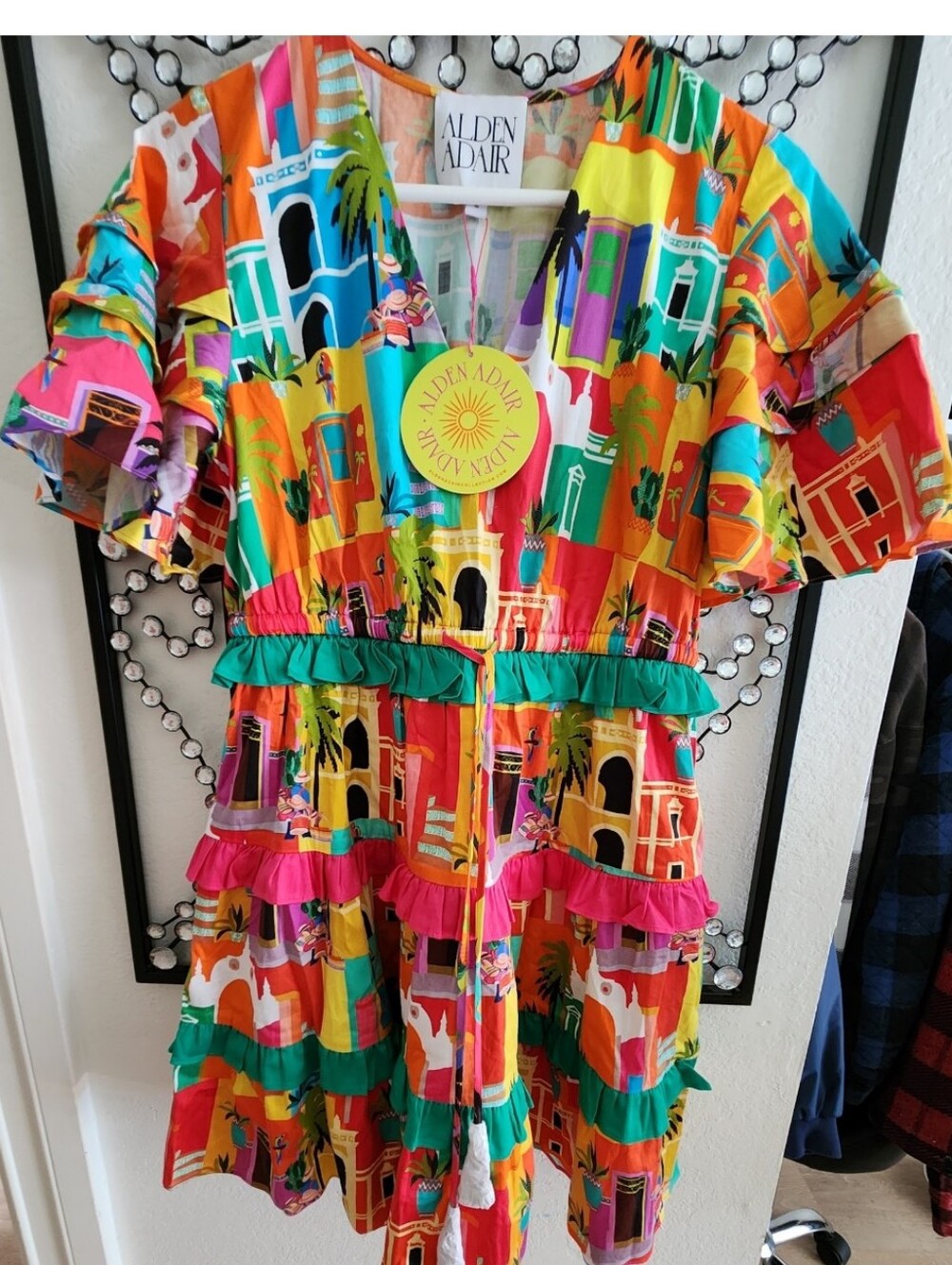 Alden Adair Multicolor Casablanca Print Sabrina Dress NWT Size S